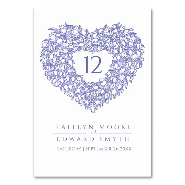blue tulips monogram wedding custom table number (Front)