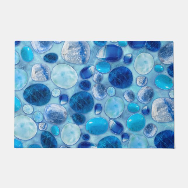 Blue Tumbled Gemstones abstract Doormat (Front)