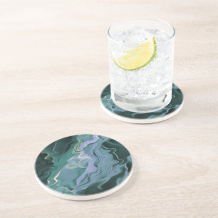 Blue Turbulence Acrylic Pour Abstract Art Coaster