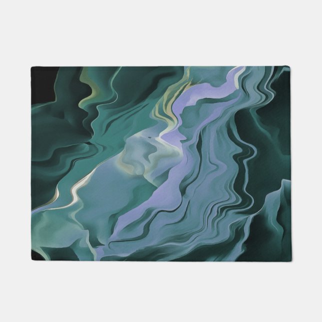 Blue Turbulence Acrylic Pour Abstract Art Doormat (Front)