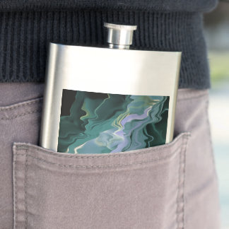 Blue Turbulence Acrylic Pour Abstract Art Hip Flask