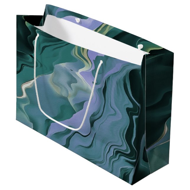 Blue Turbulence Acrylic Pour Abstract Art Large Gift Bag (Front Angled)