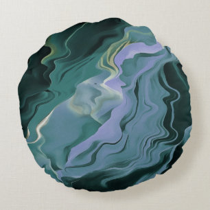 Blue Turbulence Acrylic Pour Abstract Art Round Cushion