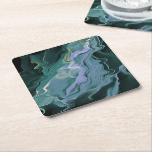 Blue Turbulence Acrylic Pour Abstract Art Square Paper Coaster