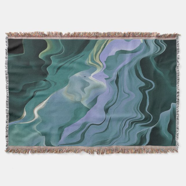 Blue Turbulence Acrylic Pour Abstract Art Throw Blanket (Front)