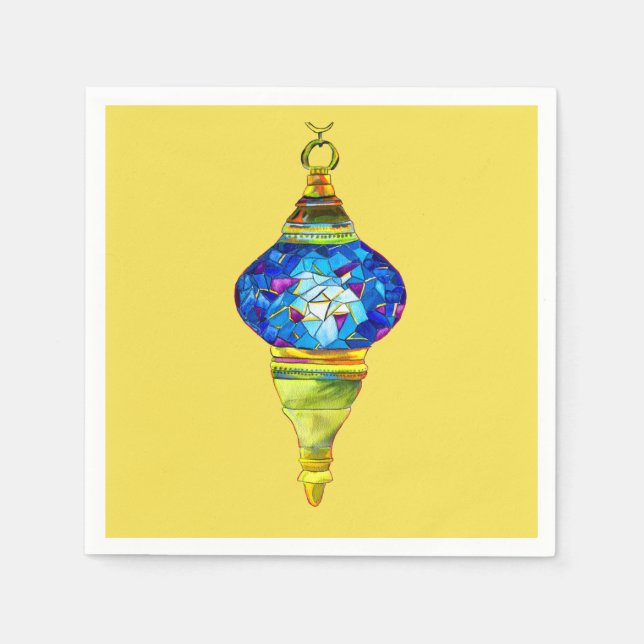 Blue Turkish Lamps mosaic art watercolor Napkin (Front)