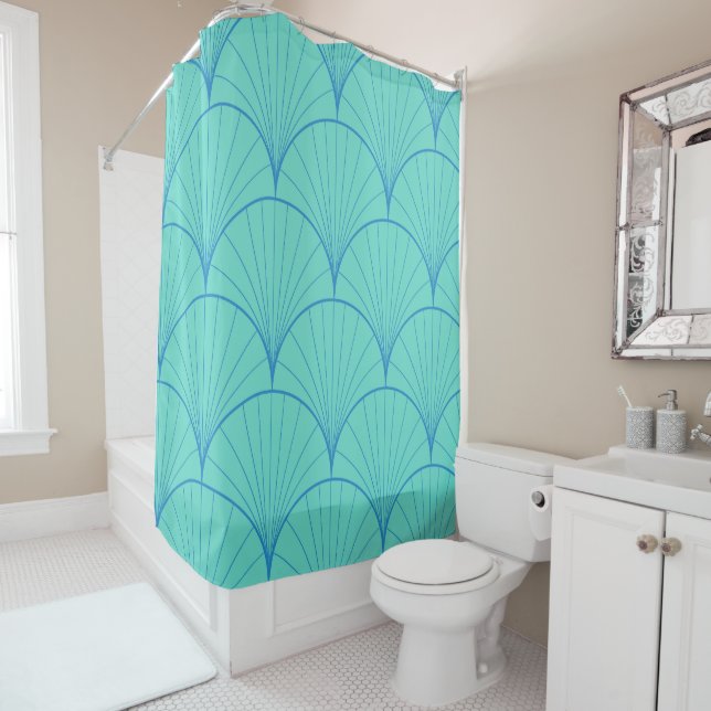Blue Turqouise Goemetric Seashells Pattern  Shower Curtain (In Situ)