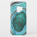 Blue Turquoise Agate Geode Watercolor w. Monogram Case-Mate Samsung Galaxy S9 Case<br><div class="desc">Trendy and stylish agate geode phone case, which you can personalise - the template is set up ready for you to add your initial. This watercolor design features semi-precious agate, banded in shades of blue, aqua, turquoise, copper bronze and grey with a deep ocean green geode to hold your monogram....</div>