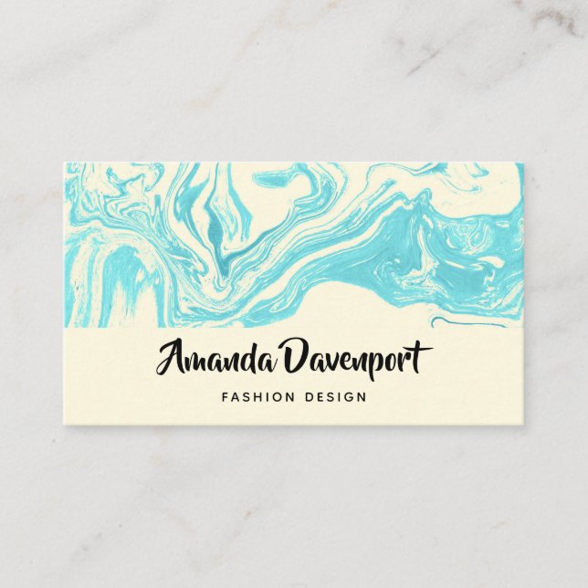 Blue Turquoise Agate Marble Design Modern Business Card (Front)