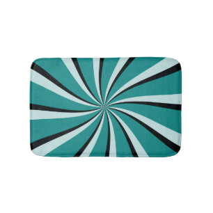 Blue, turquoise and black retro style sun rays bath mat