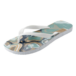 Blue, Turquoise and Gold Swirled Marble Jandals