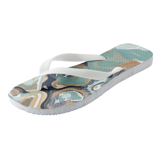 Blue, Turquoise and Gold Swirled Marble Jandals (Angled)