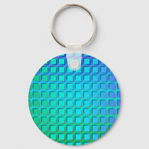 Blue Turquoise and Green Squares Pattern Key Ring