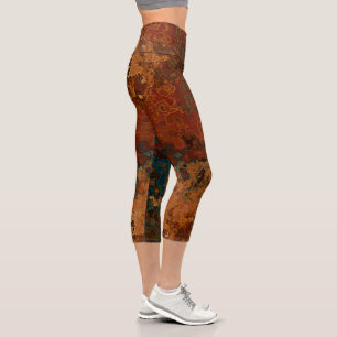Blue, Turquoise and Rust Marble Abstract Capri Leggings