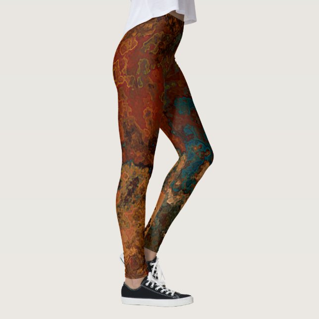 Blue, Turquoise and Rust Marble Abstract Leggings (Right)