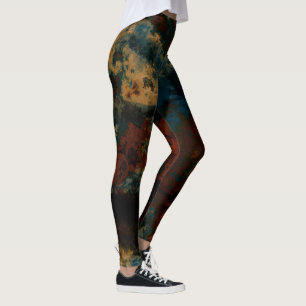 Blue, Turquoise and Rust Marble Abstract Leggings