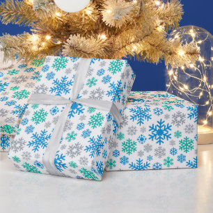 Blue, Turquoise and Silver Snowflakes Christmas Wrapping Paper