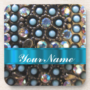 Blue turquoise beaded coaster