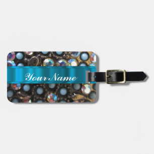 Blue turquoise beaded luggage tag