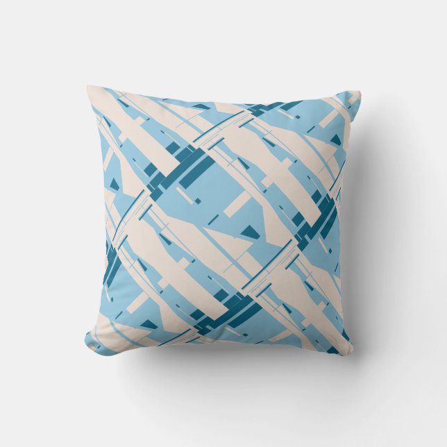 Blue Turquoise Beige Mediterranean Diagonal Mosaic Cushion (Front)