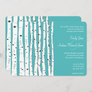 Blue Turquoise Birch Tree Wedding Invitations