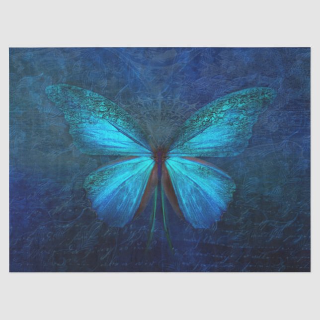 Blue Turquoise Butterfly Decoupage Tissue Paper (Front)