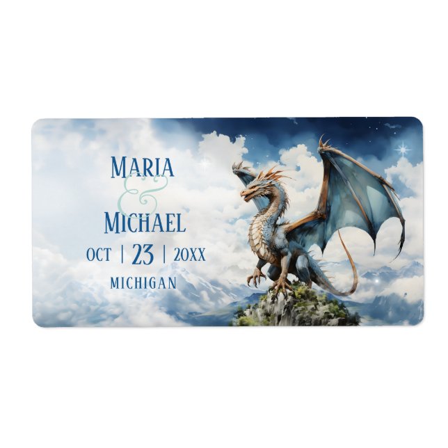 Blue Turquoise Celtic Dragon Wedding Labels Favour (Front)