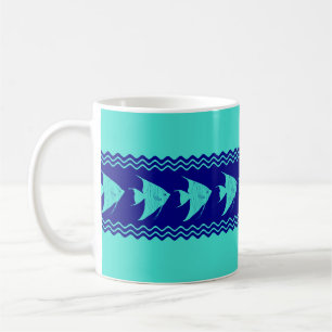 Blue Turquoise Coastal Angelfish Stripes Coffee Mug