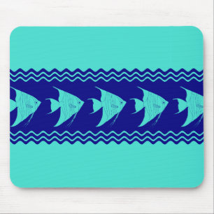 Blue Turquoise Coastal Angelfish Stripes Mouse Pad
