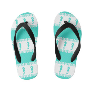 Blue Turquoise Coastal Seahorses Stripes Kid's Jandals