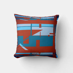 Blue Turquoise Dark Red Southwest Look Abstract Cushion