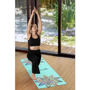 Blue Turquoise Floral Mandala Yoga Mat