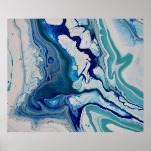 Blue Turquoise Fluid Marble Metallic Art Abstract Poster