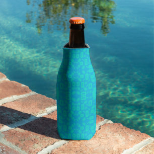 Blue Turquoise Frosted Glass Pattern Abstract Art Bottle Cooler
