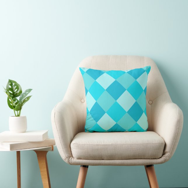 Blue Turquoise Green Square Quilt pattern Cushion (Chair)