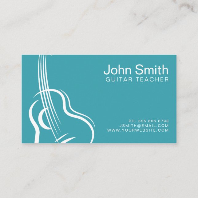 Blue Turquoise Guitar Teacher Business Card (Front)