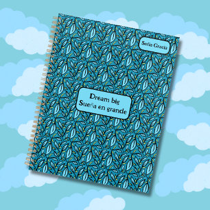 Blue Turquoise Leaves Dream Big Sueña en Grande Planner