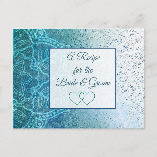 Blue Turquoise Mandala  wedding Recipe Card (Front)