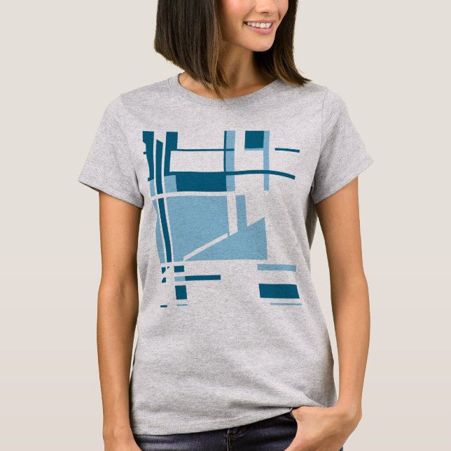 Blue Turquoise MCM-inspired Geometric Abstract Art T-Shirt (Front)