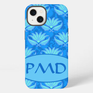 Blue Turquoise Modern Damask Monogram Custom iPhone 13 Case