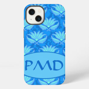Blue Turquoise Modern Damask Monogram Custom iPhone 13 Case