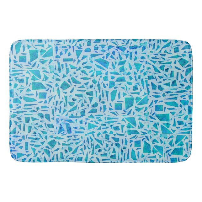 Blue Turquoise Mosaic Glass Tile Modern Chic Bath Mat (Front)