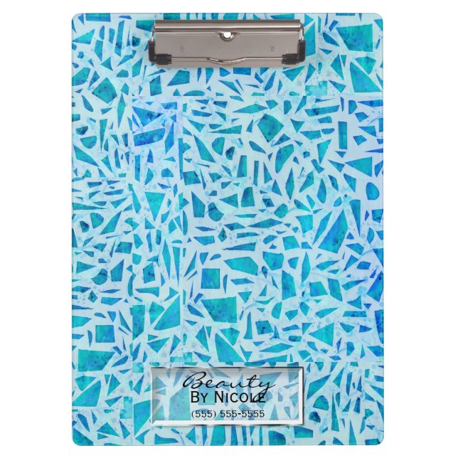 Blue Turquoise Mosaic Glass Tile Modern Chic Clipboard (Front)