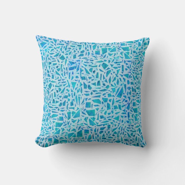 Blue Turquoise Mosaic Glass Tile Modern Chic Cushion (Front)