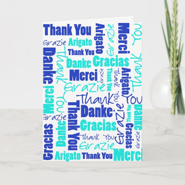 Blue Turquoise Multilingual Thank You Collage (Front)