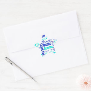 Blue / Turquoise Multilingual Thank You Word Cloud Star Sticker