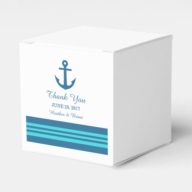 Blue Turquoise Nautical Anchor Favour Boxes (Front Side)