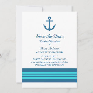 Blue Turquoise Nautical Anchor Save the Date Invitation