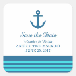 Blue Turquoise Nautical Anchor Save the Date Square Sticker