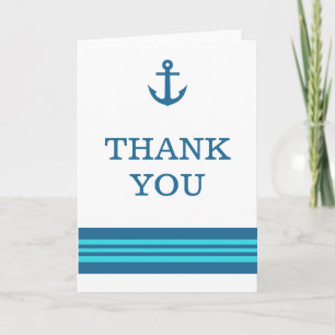 Blue Turquoise Nautical Anchor Thank You Card